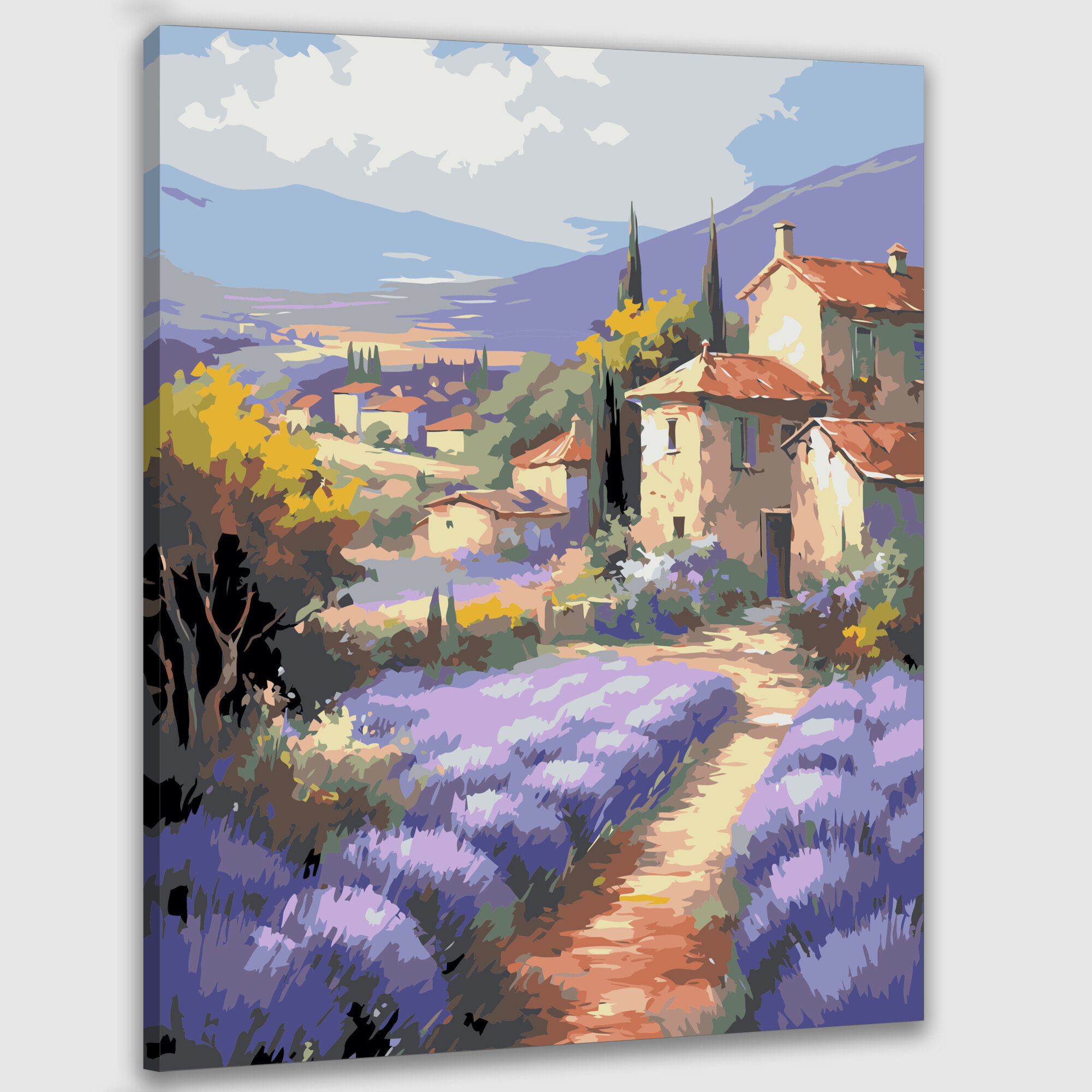 Картина по номерам 40x50 см, масляная картина, деревушка, Прованс, Франция, архитектура, пастельные дома, тени