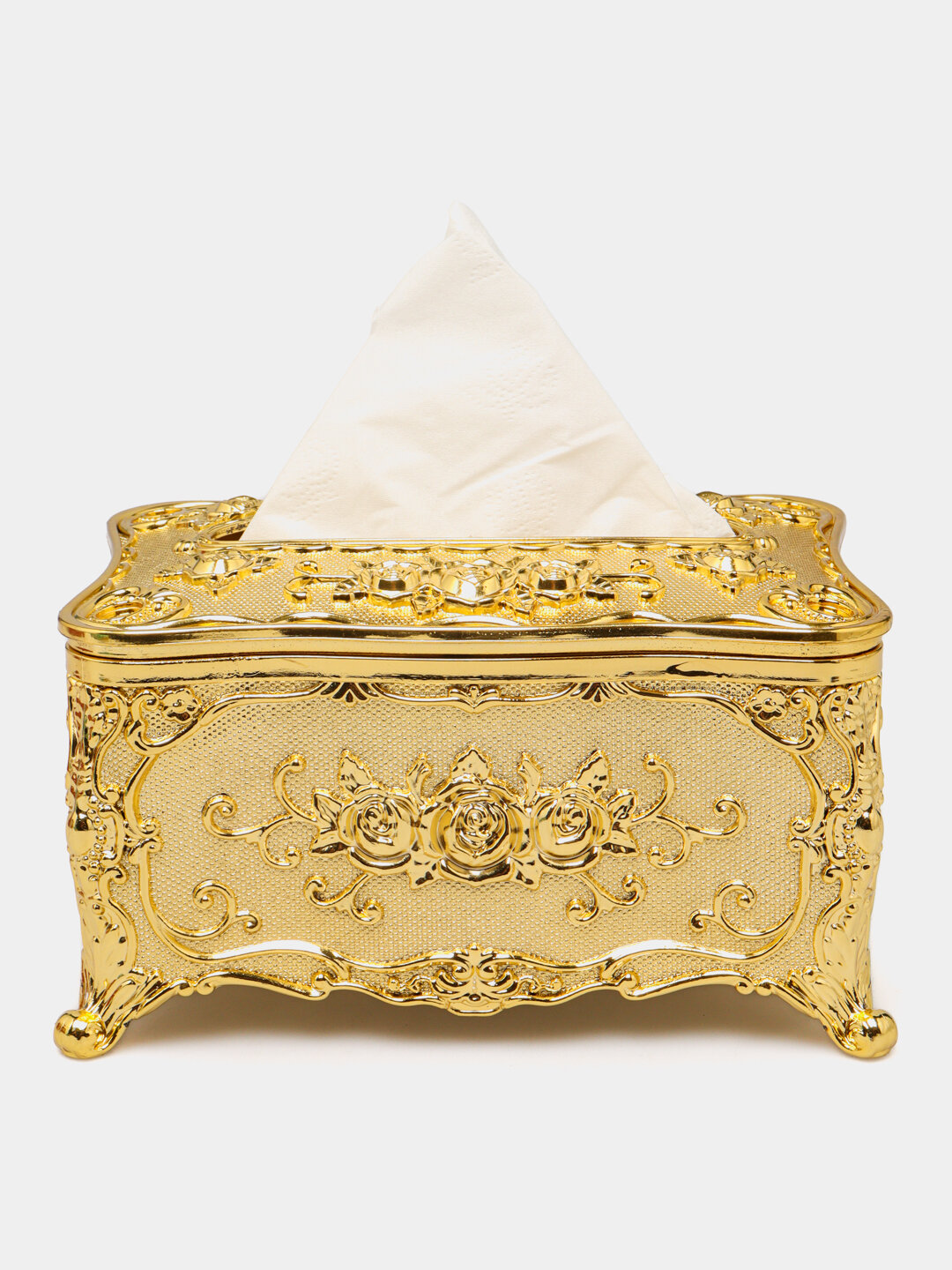Элегантная и удобная салфетница, золотистое, с узорами, квадратная, для 200 салфеток — фото 1