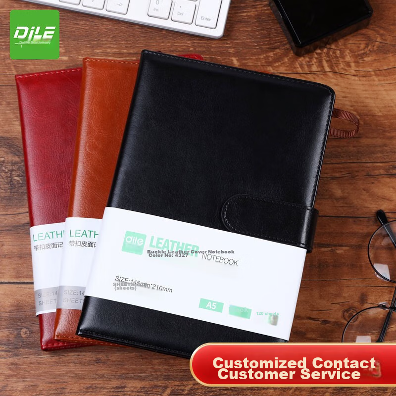 Dile A5 Magnetic Clip Business Notebook Customized/Thickened Diary/Leather Journal/Retro Office Meeting Notebook 120 Sheets 4327 Black