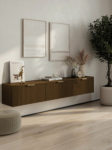 Изображение товара Тумба под телевизор подвесная 200х30х30 см, орех