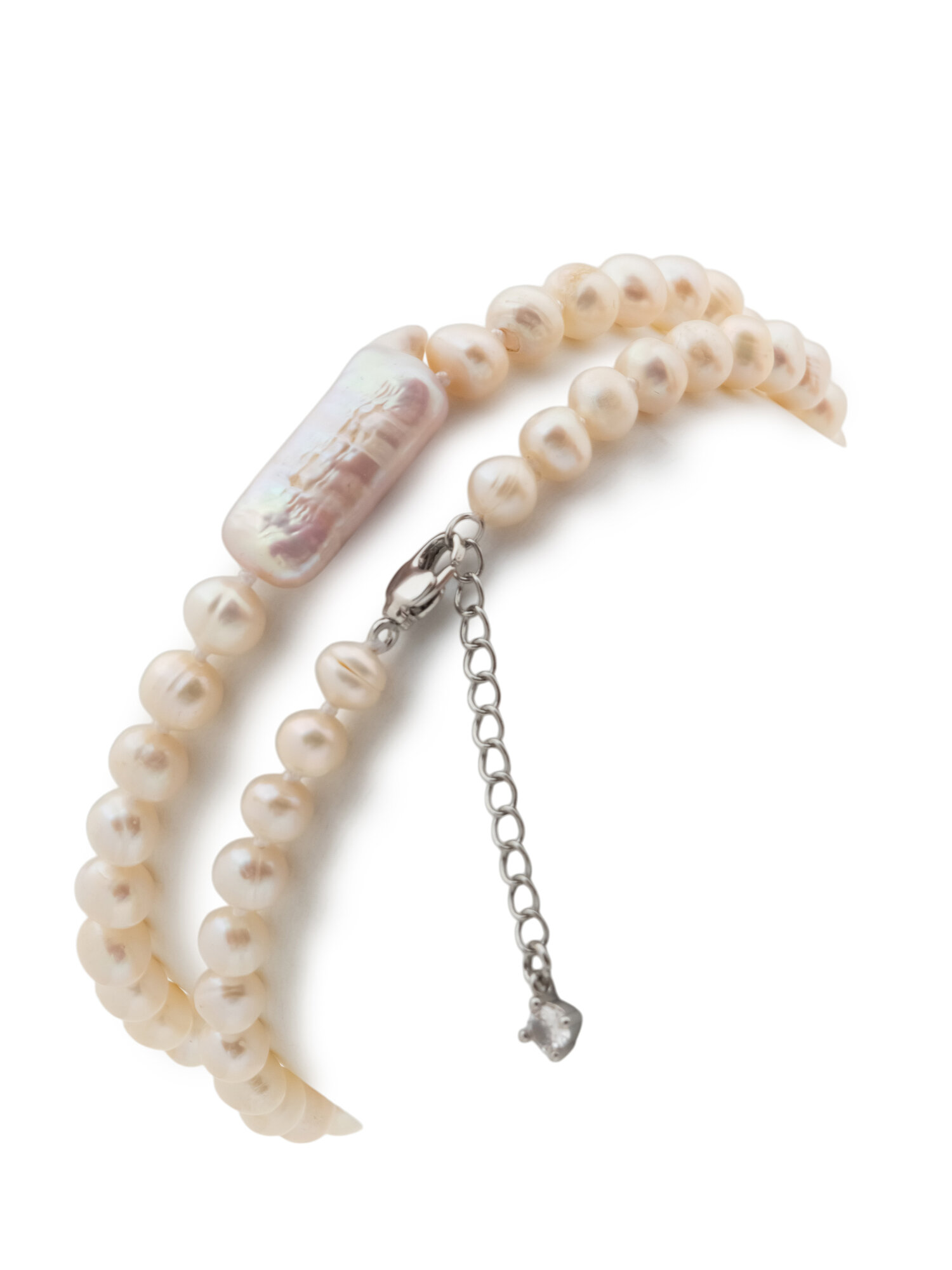 Бусы ЖемАрт, жемчуг пресноводный, жемчуг пресноводный культивированный, жемчуг культивированный, белый/серебристый — фото 1