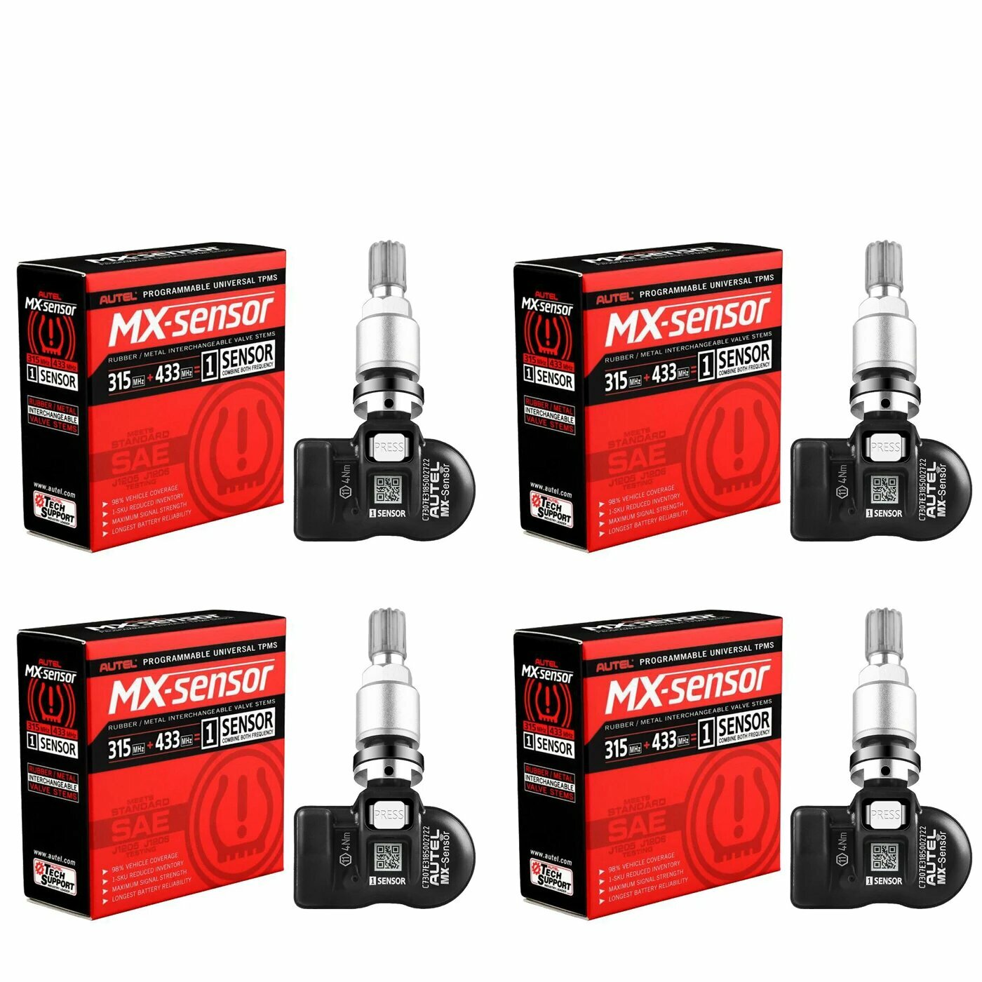 Autel TPMS Sensor MX-Sensor 2 в 1, инструмент для ремонта шин MX TPMS Sensor Autel Support Programing с TS501 TS508, равный 433 МГц + 315 МГц, 4pcs