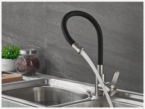 Изображение товара Ledeme Смеситель для кухни 35к L74004-2 Ledeme, гибкий излив Черный-Хром