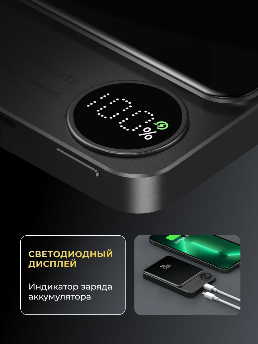 Повербанк MagSafe, Беспроводная заряда на iPhone 10000mAh, Внешний аккумулятор для айфона, Портативная магнитная зарядка — фото 1