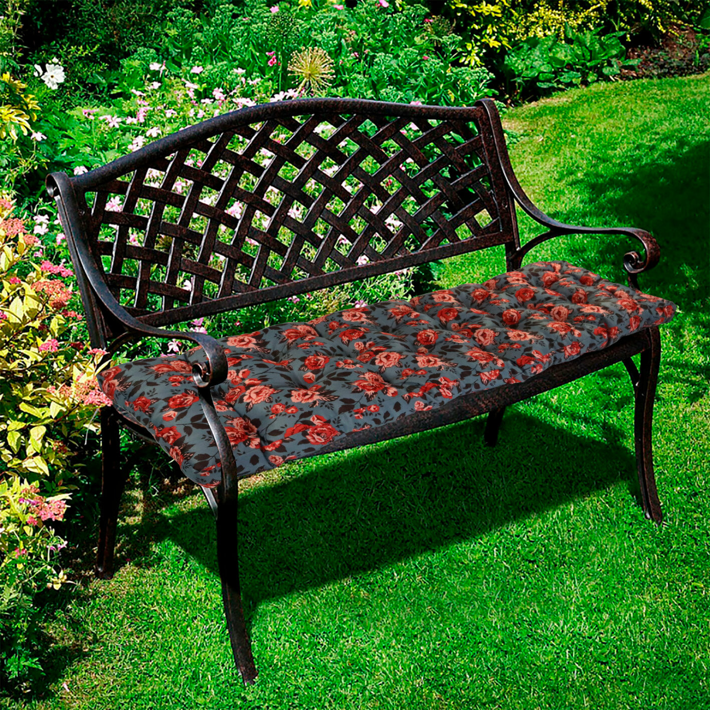 Подушка для скамьи 148х42х8 розы, 100% полиэстер , БельВита. — фото 1