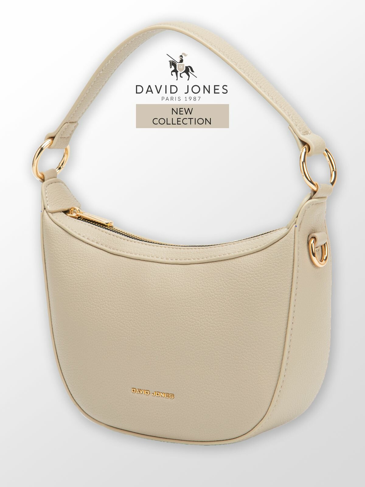 Сумка багет DAVID JONES, фактура гладкая, бежевый — фото 1