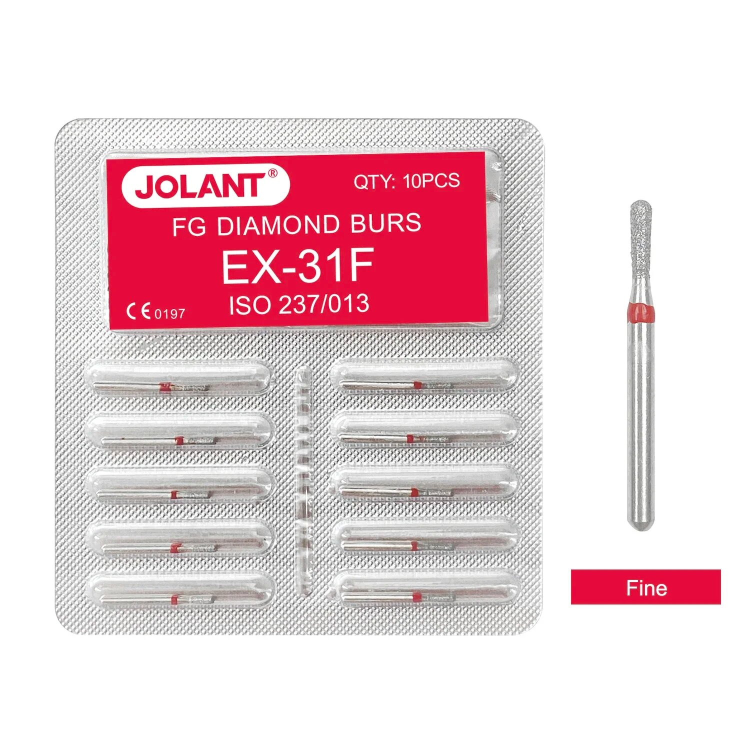 Стоматологические алмазные боры JOLANT, FG 1,6 мм, набор из 10 штук, 10pcs EX-31F
