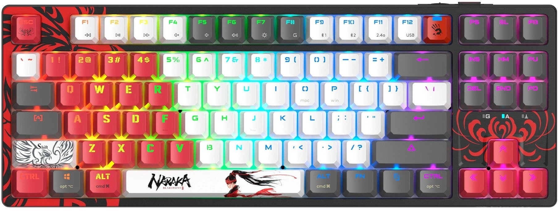 Клавиатура A4Tech Bloody WS87 Naraka механическая черный/красный USB беспроводная BT/Radio Multimedia for gamer (WS87)