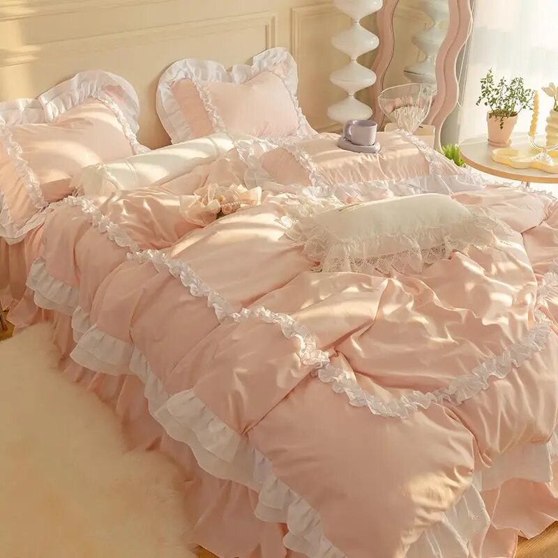 Комплект постельного белья YHXSLY принцесса 4 шт, for 1.5m bed 4pcs, Flat Bed Sheet, Розовый