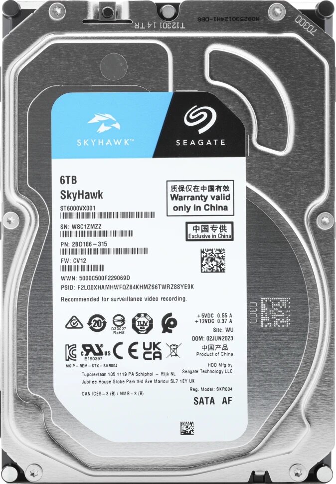 Жесткий диск Seagate SATA-III 6TB ST6000VX001 Surveillance Skyhawk 4KN (5400rpm) 256Mb 3.5"