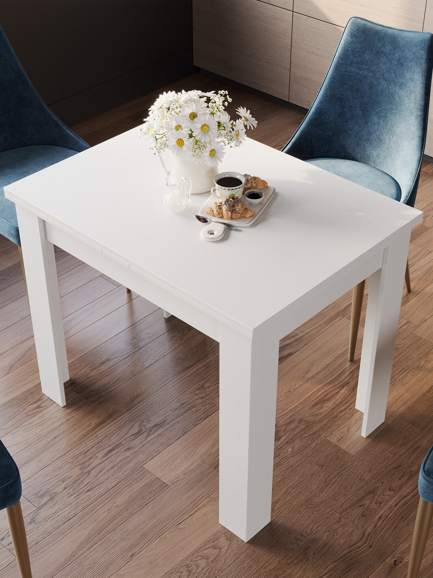 Стол кухонный, раздвижной Мебель Трия Промо тип 3, 90х67 см. Белый/Белый