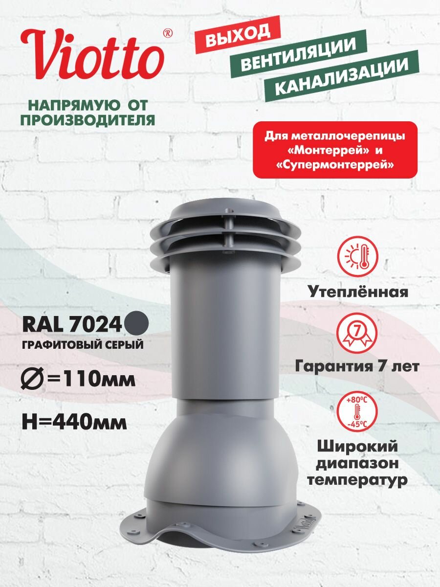 Выход вентиляции канализации Viotto для металлочерепицы серый графит (RAL 7024)