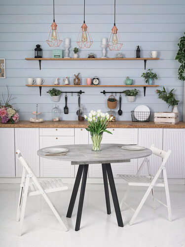 Изображение товара Стол Элип профиль кухонный обеденный круглый раздвижной, камень светлый, 85х85/120х75 см.