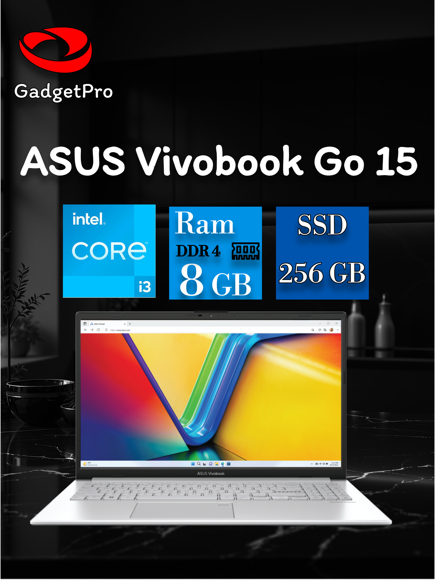 Ноутбук ASUS Vivobook Go 15 15.6" FHD, Intel Core i3-N305, 8ГБ DDR4, SSD 256ГБ, Intel UHD Graphics, без ОС, серебристый