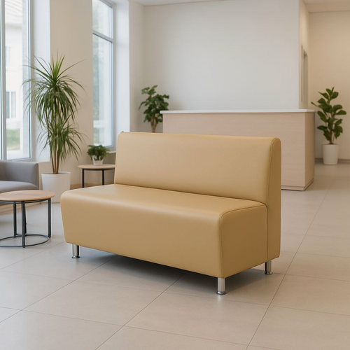 Изображение товара Диван для Офиса Слим 180х65х85см Искусственная кожа Бежевый Матовый, 3х местный