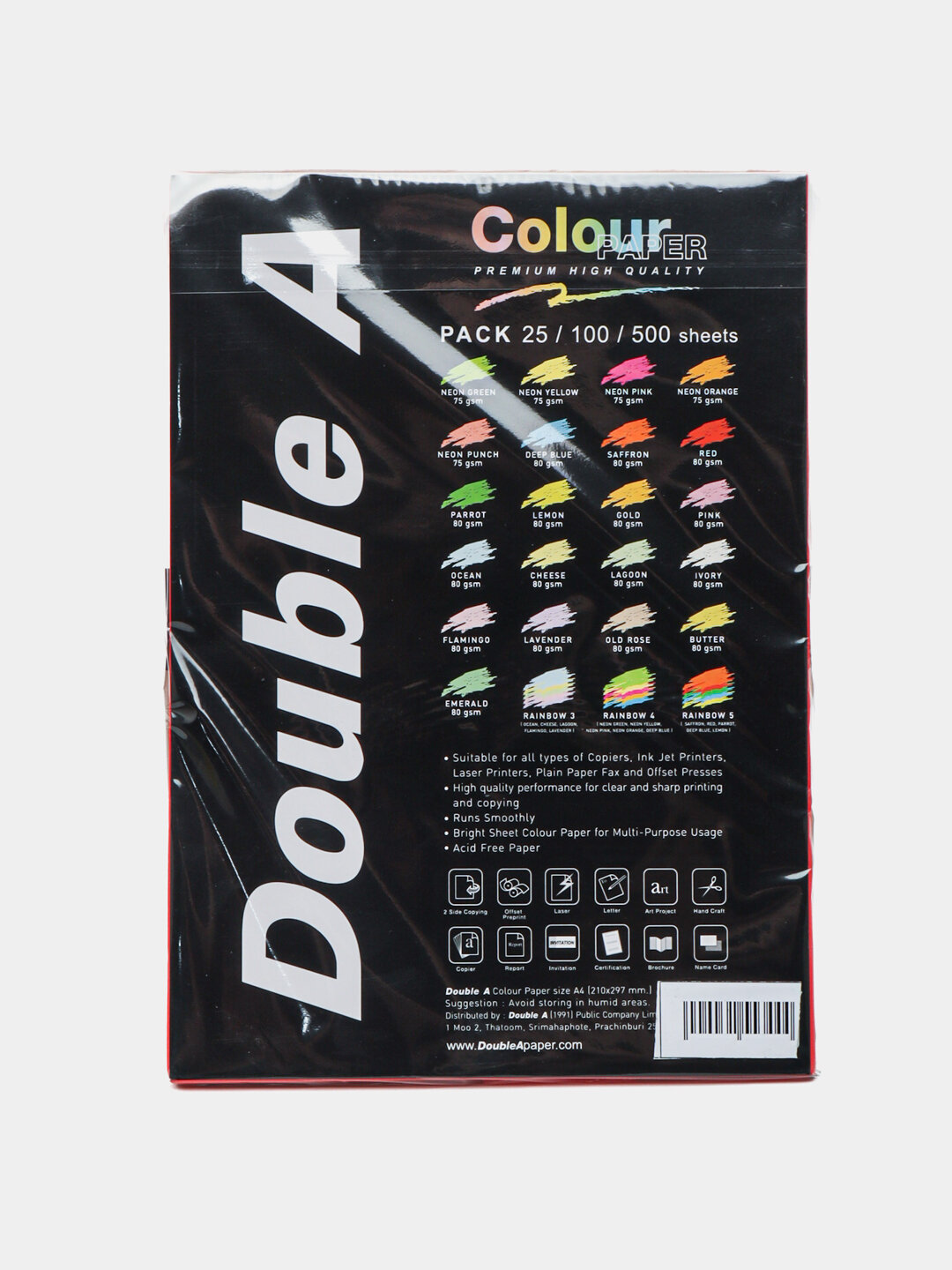 Цветная бумага Double A, A4, 100 л, офисная, детская, для дома — фото 1