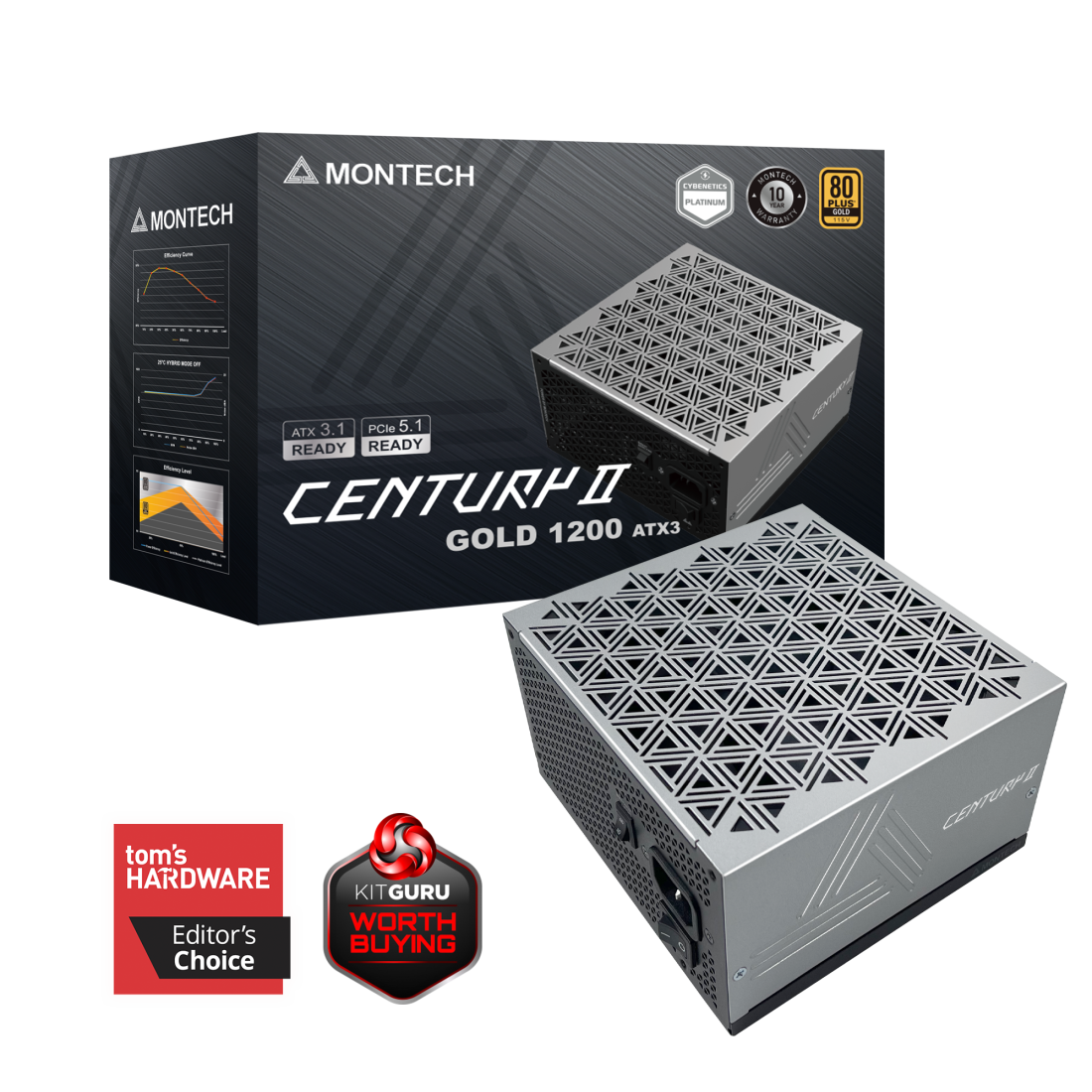 Блок питания Montech Century II 1200 W 80 Plus Gold (ATX v3.1, полностью модульный)
