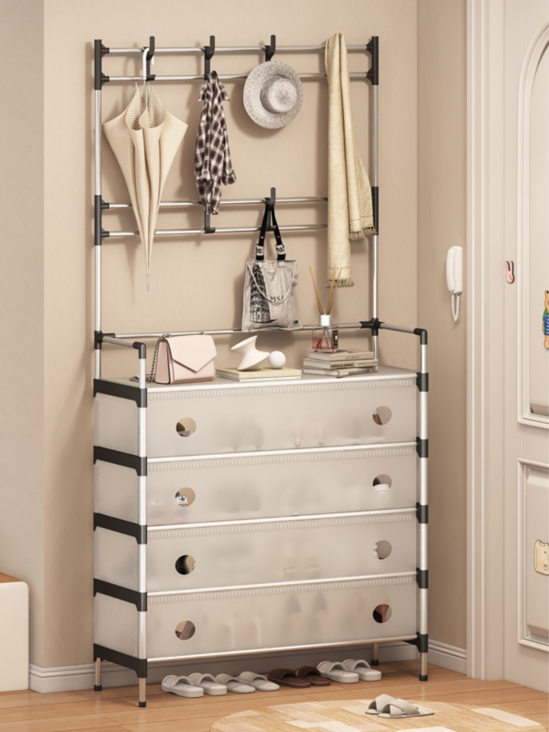 Современная стойка для одежды и обуви из нержавейки, 5 уровней — фото 1