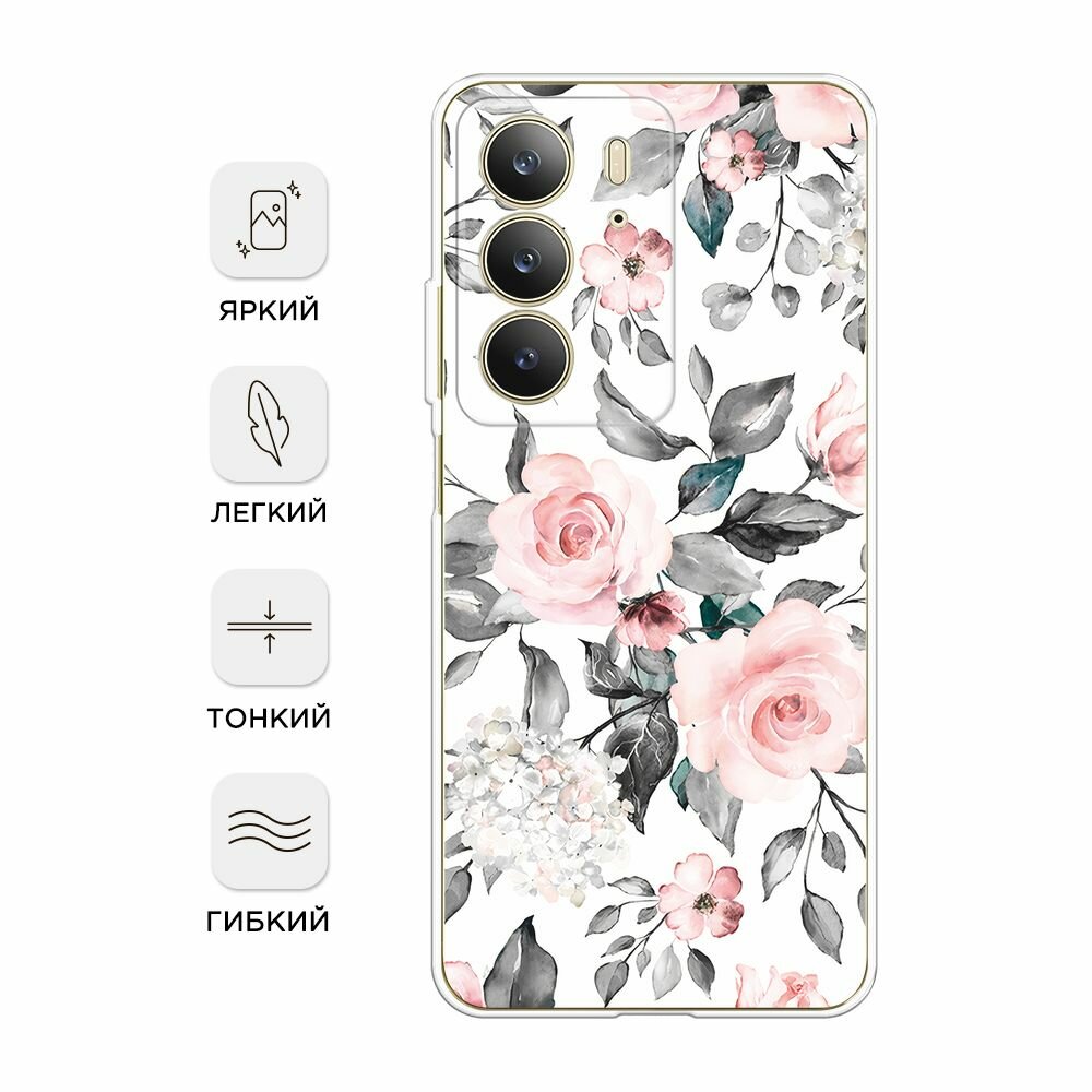 Чехол на Realme C75 4G / Реалми C75 4G с принтом "Розы на белом" — фото 1