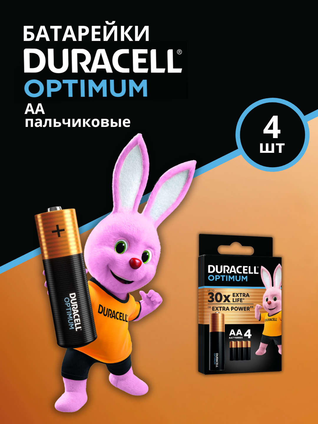 Duracell OPTIMUM Пальчиковые Батарейки AA (4шт)