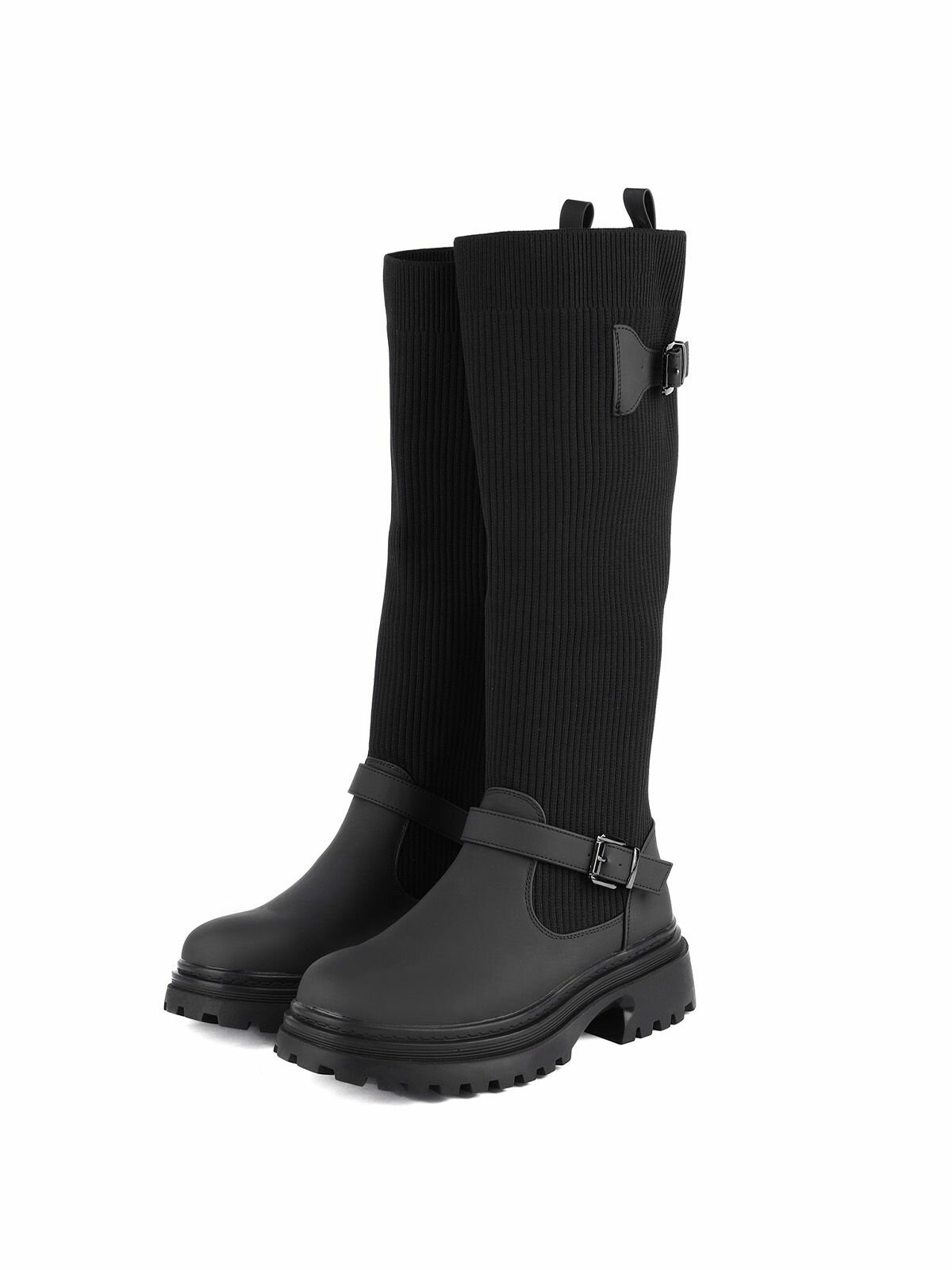 фото Женские демисезонные черные высокие сапоги на низком устойчивом каблуке, INSTREET 2-42WA-034TR