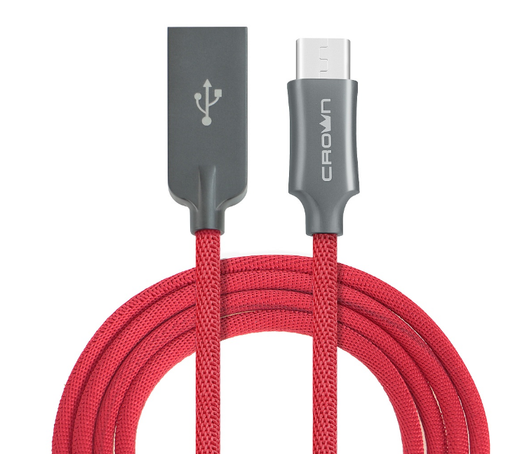 Кабель USB Type-C Crown CMCU-3132C провод Type-C нейлон красный  круглый 1 м 5В/2А USB 2.0 до 480 Мбит/сек.