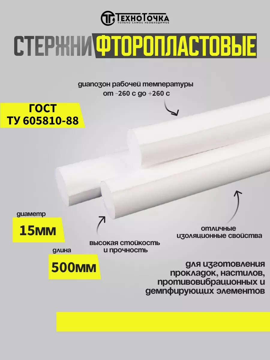 Фторопласт стержневой ф 15мм 500мм