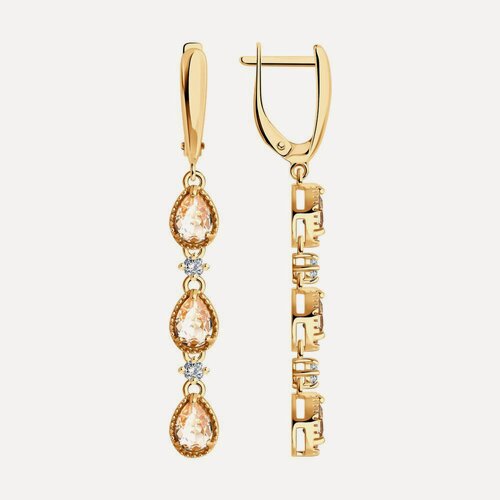 Изображение товара Серьги, серебро, 925 проба, золочение, кристаллы Swarovski, фианит