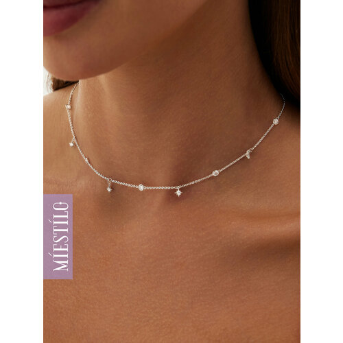 Колье MIESTILO, серебро, 925 проба, родирование, фианит, длина 42 см., серебристый