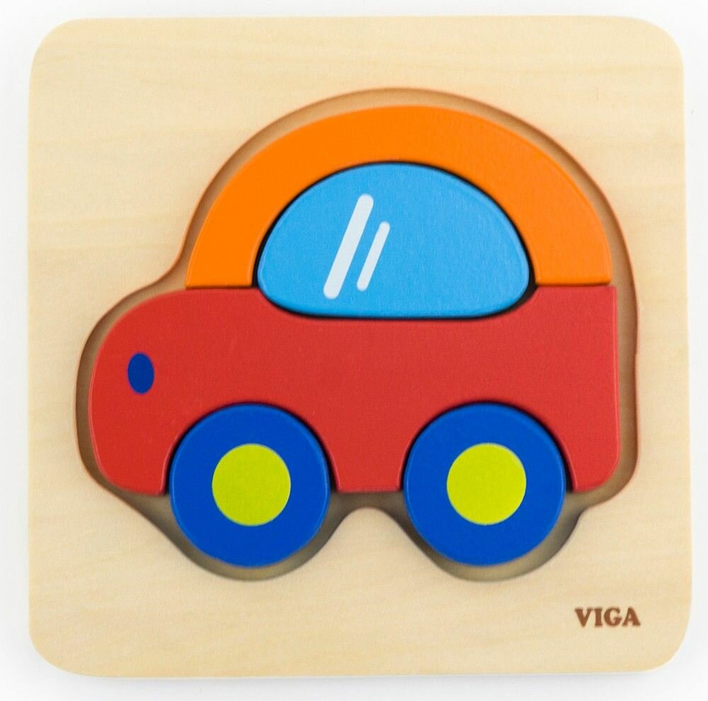Блочный пазл VIGA "Машинка", 5 деталей, в коробке