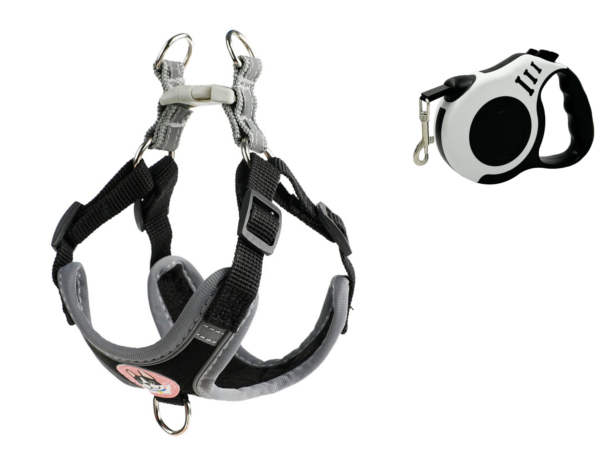 Шлейка для собаки или кошки с вытягивающимся поводком рулетка длиной 3 метра размер S черный