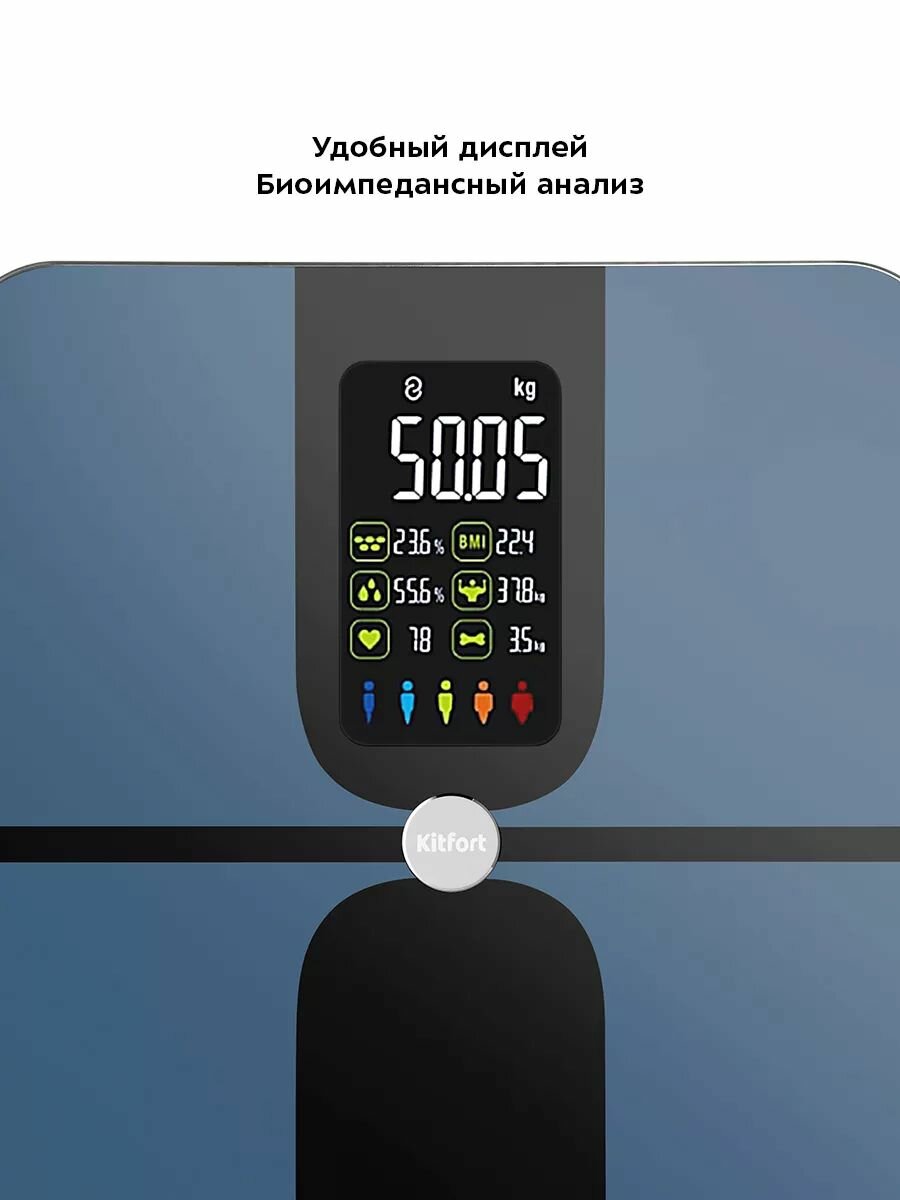 Весы Напольные весы Kitfort КТ-816, нагрузка до 180 кг, точность измерения 50 г, синие
