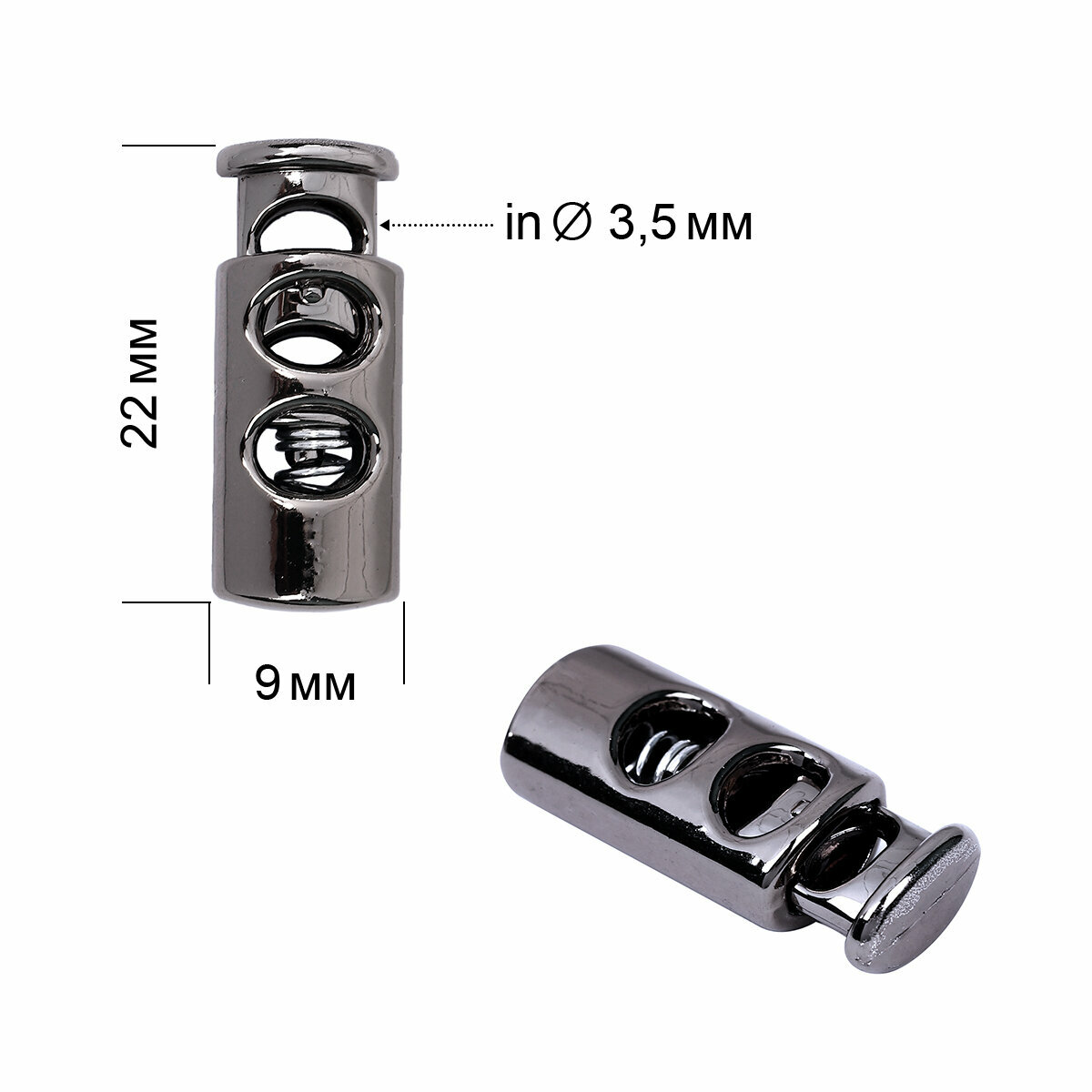 Фиксатор пластиковый для шнура TBY.0321 (9х22мм, 2 отв.3,5мм) цв. черный никель уп. 100шт