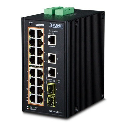 IP30 Industrial L2+/L4 16-Port 1000T 802.3at PoE+ 2-Port 1000T + 2-port 100/1000X SFP Full Managed Switch (-40 to 75 C, dual redundant power input on 48~56VDC terminal block, DIDO, ERPS Ring Supported Planet - фото №2