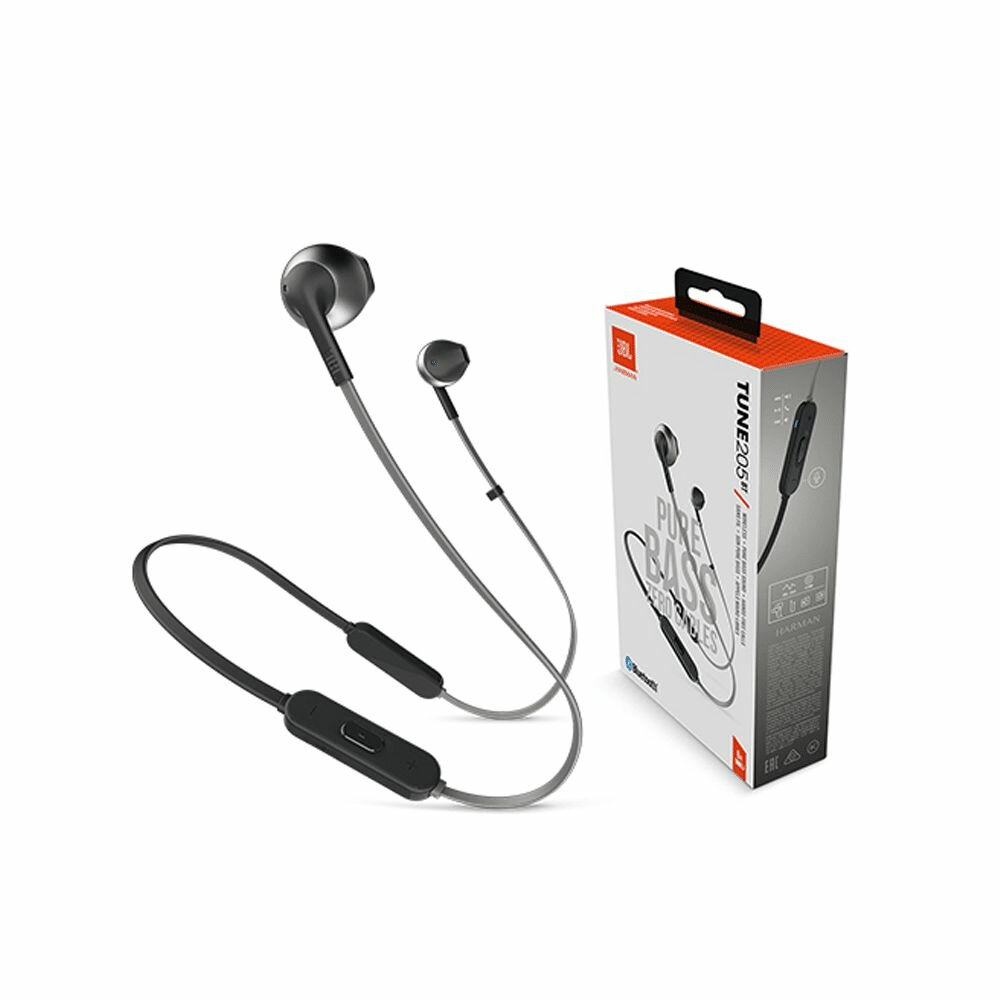 Беспроводные наушники JBL T205BT, с микрофоном, black.