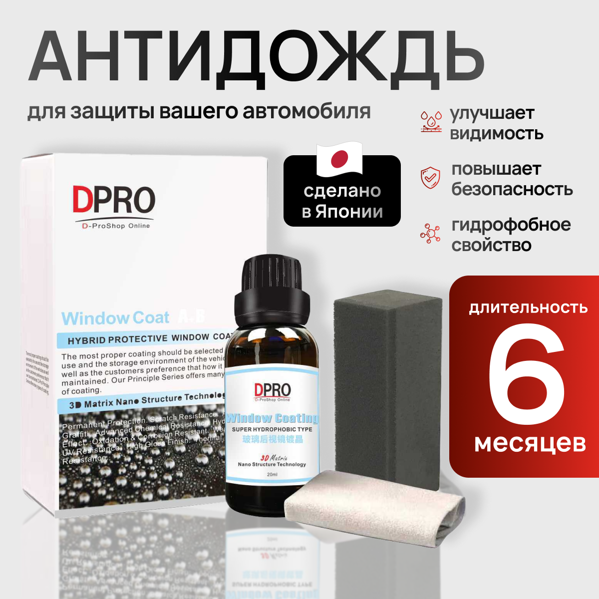 Антидождь для стекол автомобиля, защитная жидкость антидождь