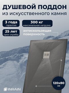 Изображение товара Поддон для душа 120х80 INRAIN из искусственного камня Графит