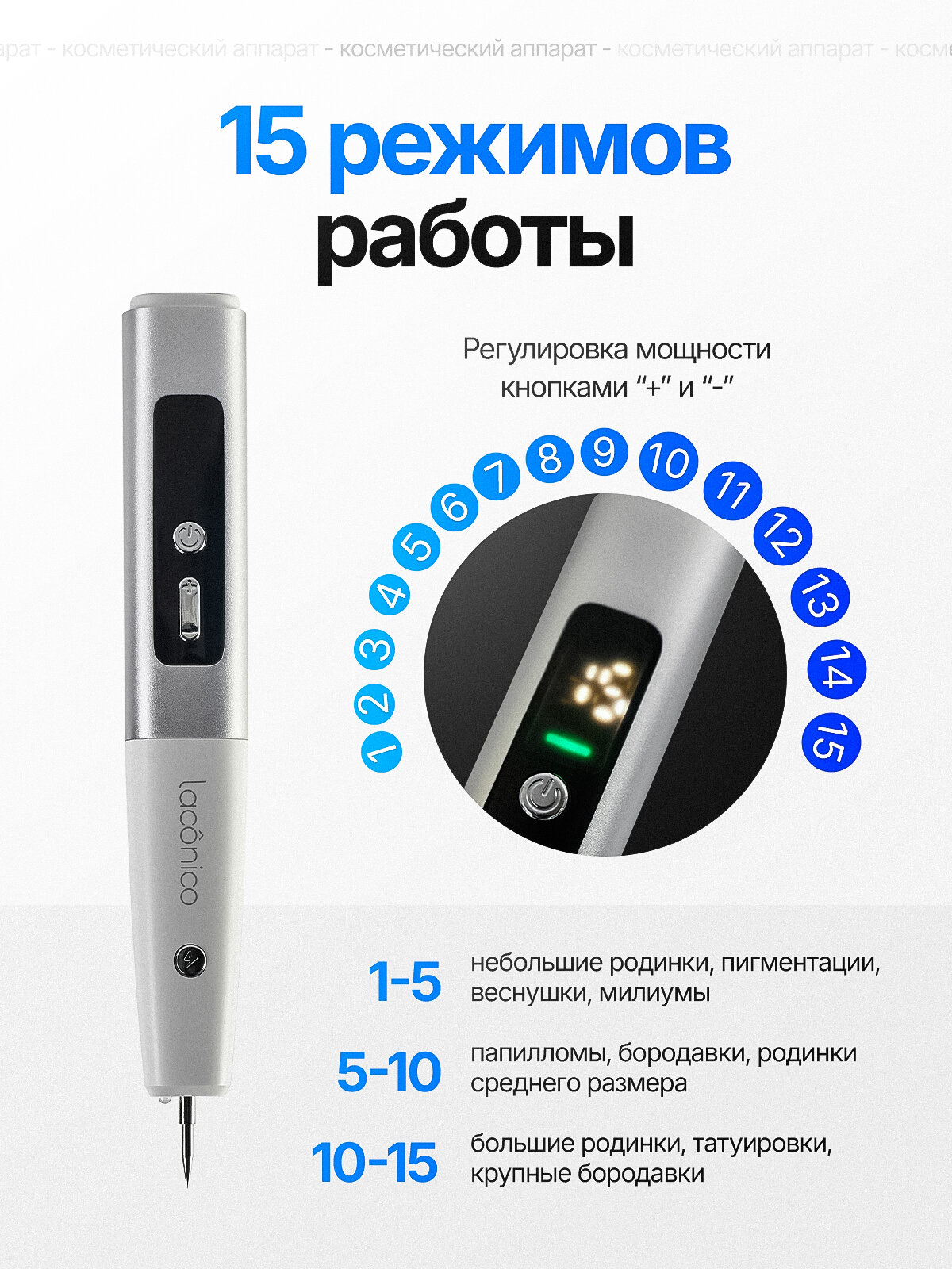 Изображение Аппарат косметологический Laconico, для удаления папиллом/бородавок/веснушек, белый, 1 шт