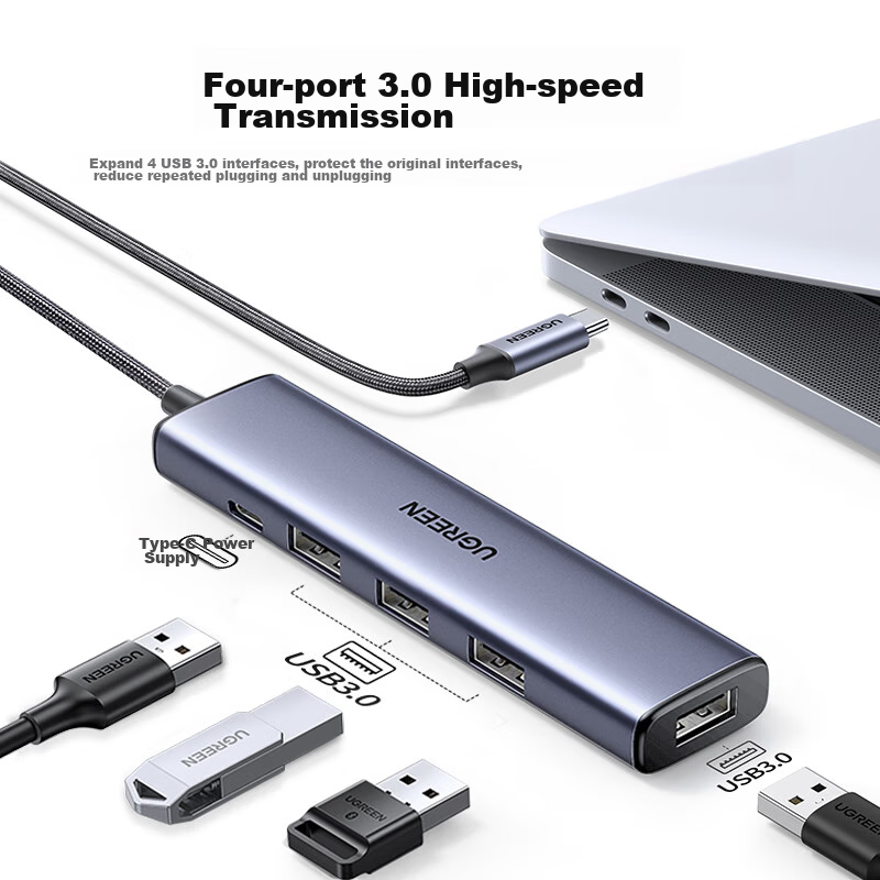 Lulian Type-C Expansion Dock, USB-C 3.0 Hub, 4-Port Hub Expansion Dock Converter, Compatible with Apple 16 Laptop MacBook Air Tablet IPad — фото 1