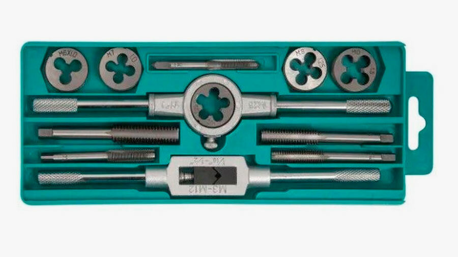 Набор слесарный мечиков и плашек для нарезания резьбы 12 шт в кейсе — фото 1