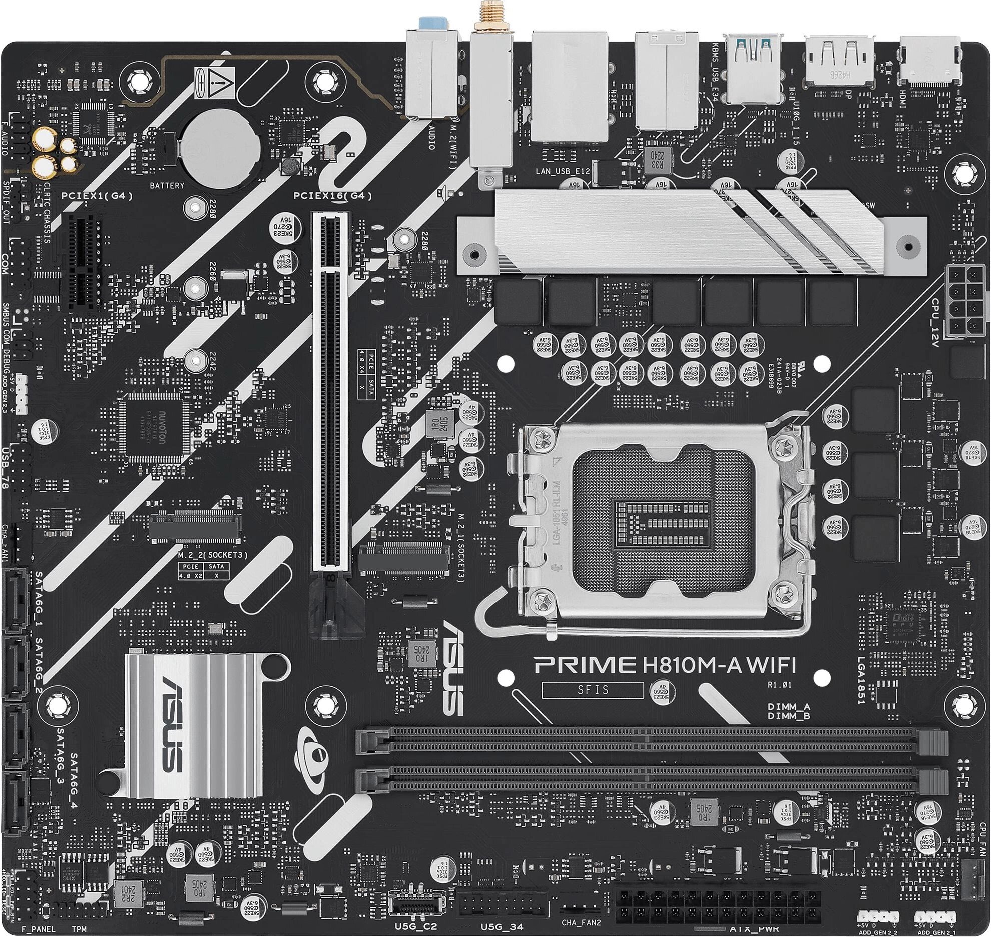 Материнская плата Asus PRIME H810M-A WIFI Soc-1851 Intel H810 2xDDR5 mATX AC`97 8ch(7.1) GbLAN RAID+HDMI+DP