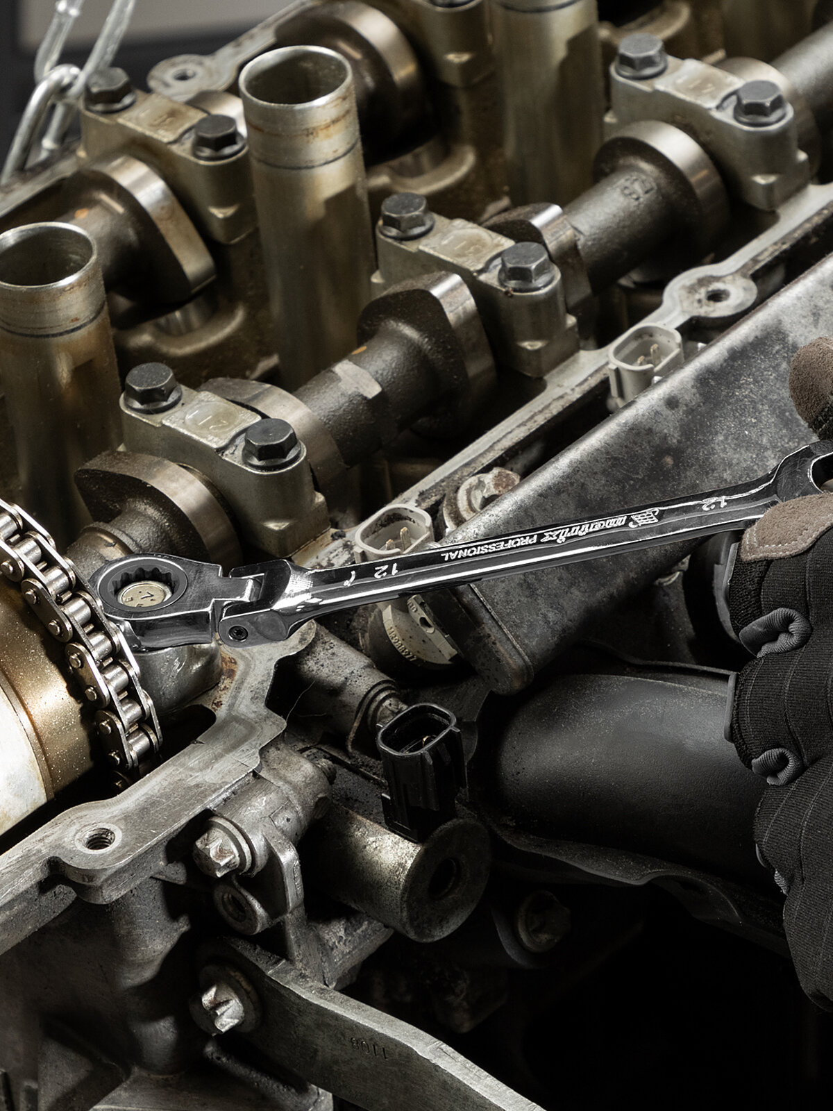 Набор ключей комбинированных трещоточных шарнирных MATRIX 13шт 14798 - фото №4