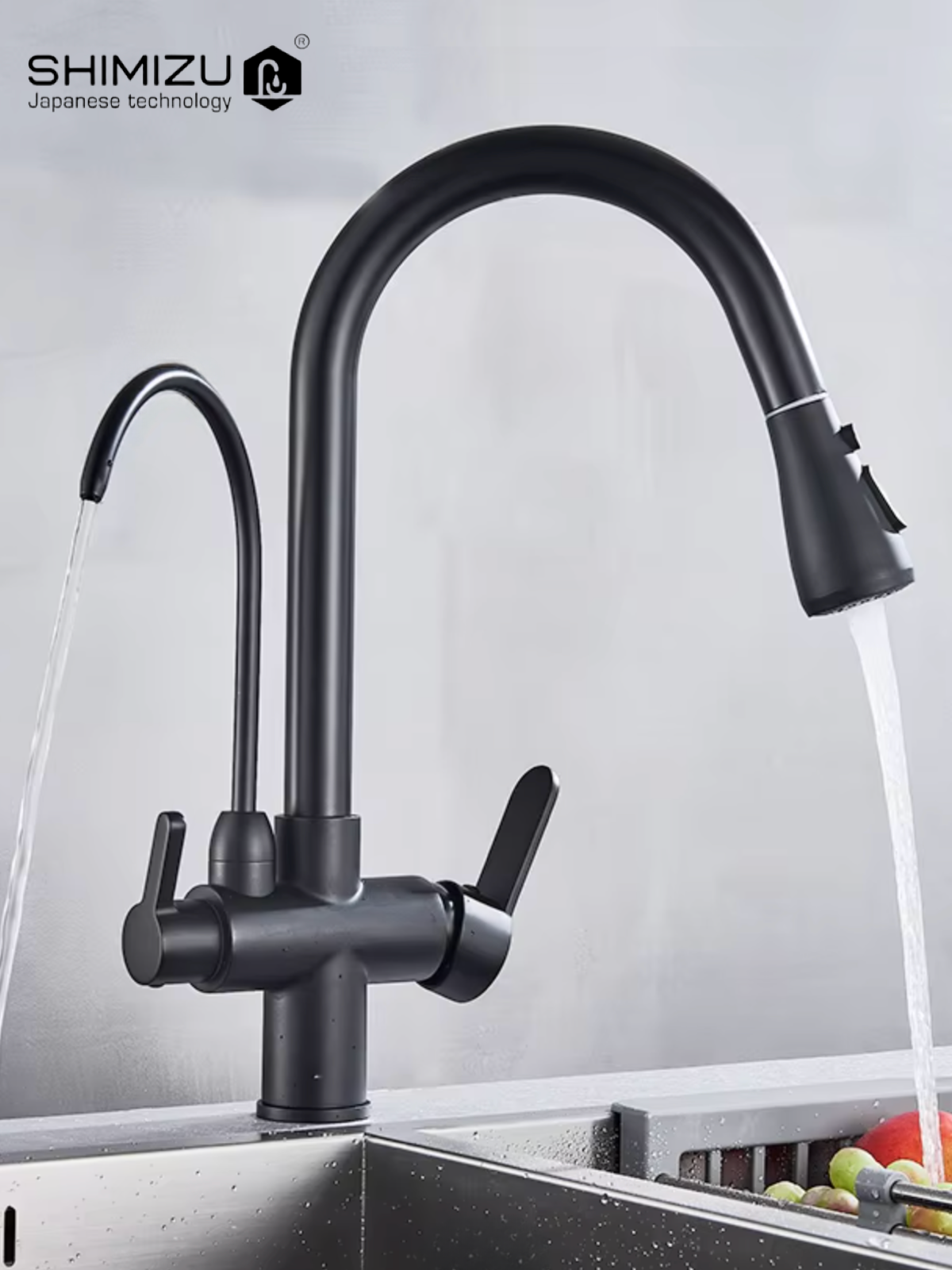 Смеситель для кухни SHIMIZU Black с подключением к фильтру для питьевой воды  черный