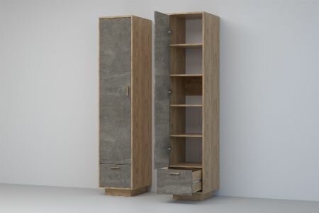 Пенал П-1 ЭГО для дома Камень тёмный и Дуб Крафт золотой ширина 40 см с полками в гостиную в спальню