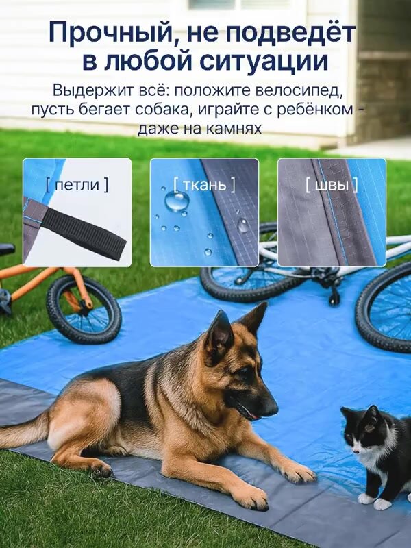 Компактный Пляжный коврик, Туристический коврик, 200х210 см, синий, лёгкий, складной, водонепроницаемый — фото 1