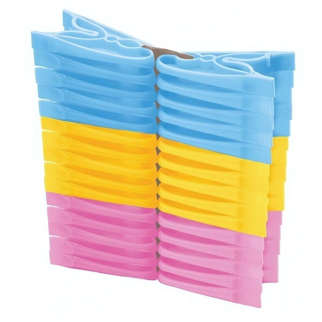 Прищепки бельевые пластиковые 30 шт микс цветов (голубой желтый розовый)