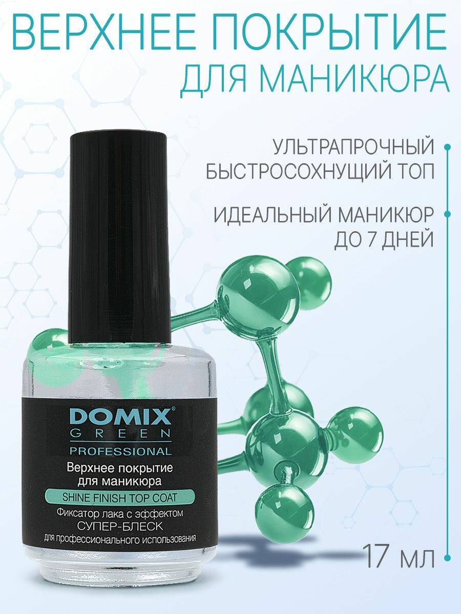 Верхнее покрытие для гель-лака, бесцветное, гипоаллергенное, с УФ-фильтром, Domix Shine Finish, 17мл,