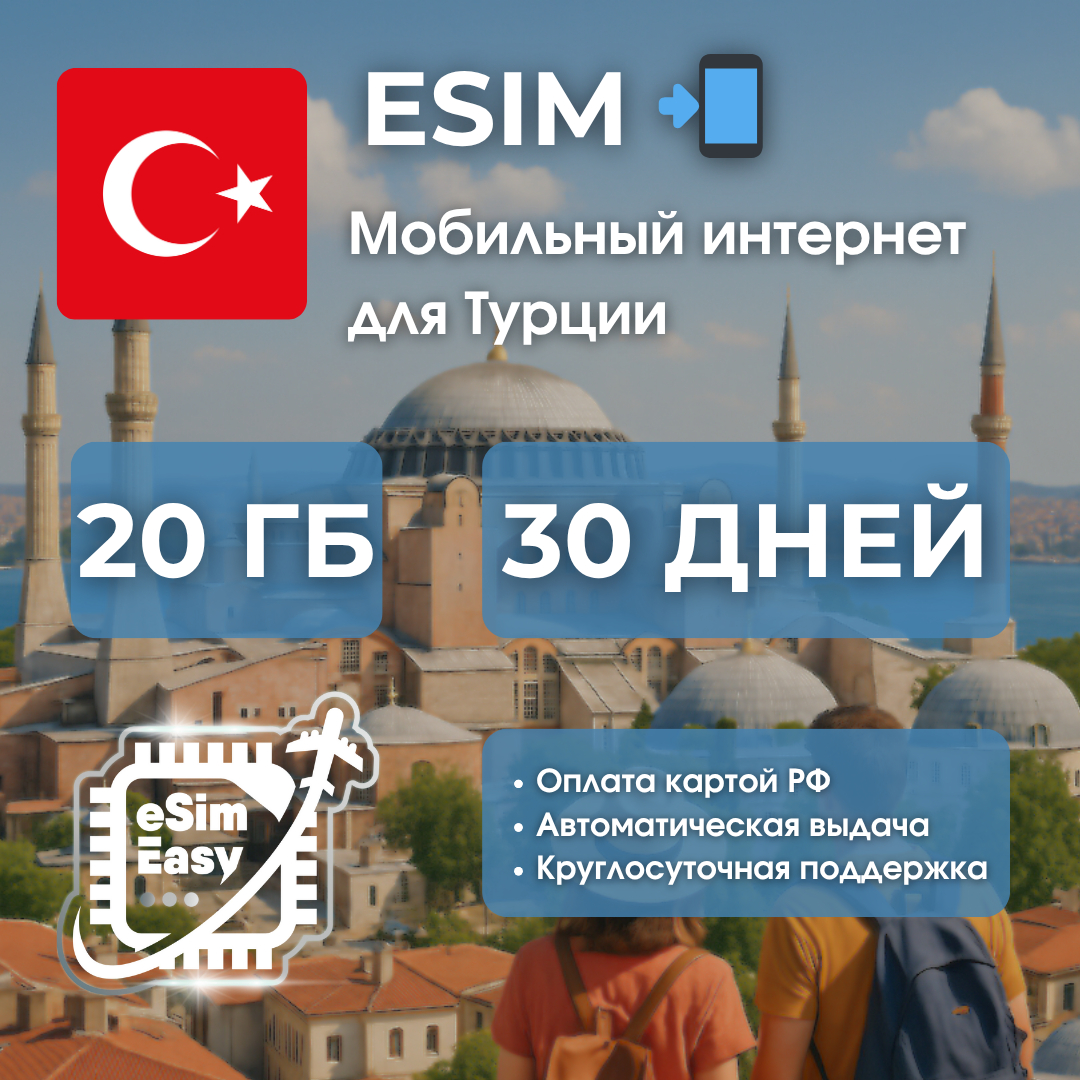 ESIM, 20 Гб на 30 дней, для интернета в Турции, для телефона и планшета, 4G, 3G, электронный ключ