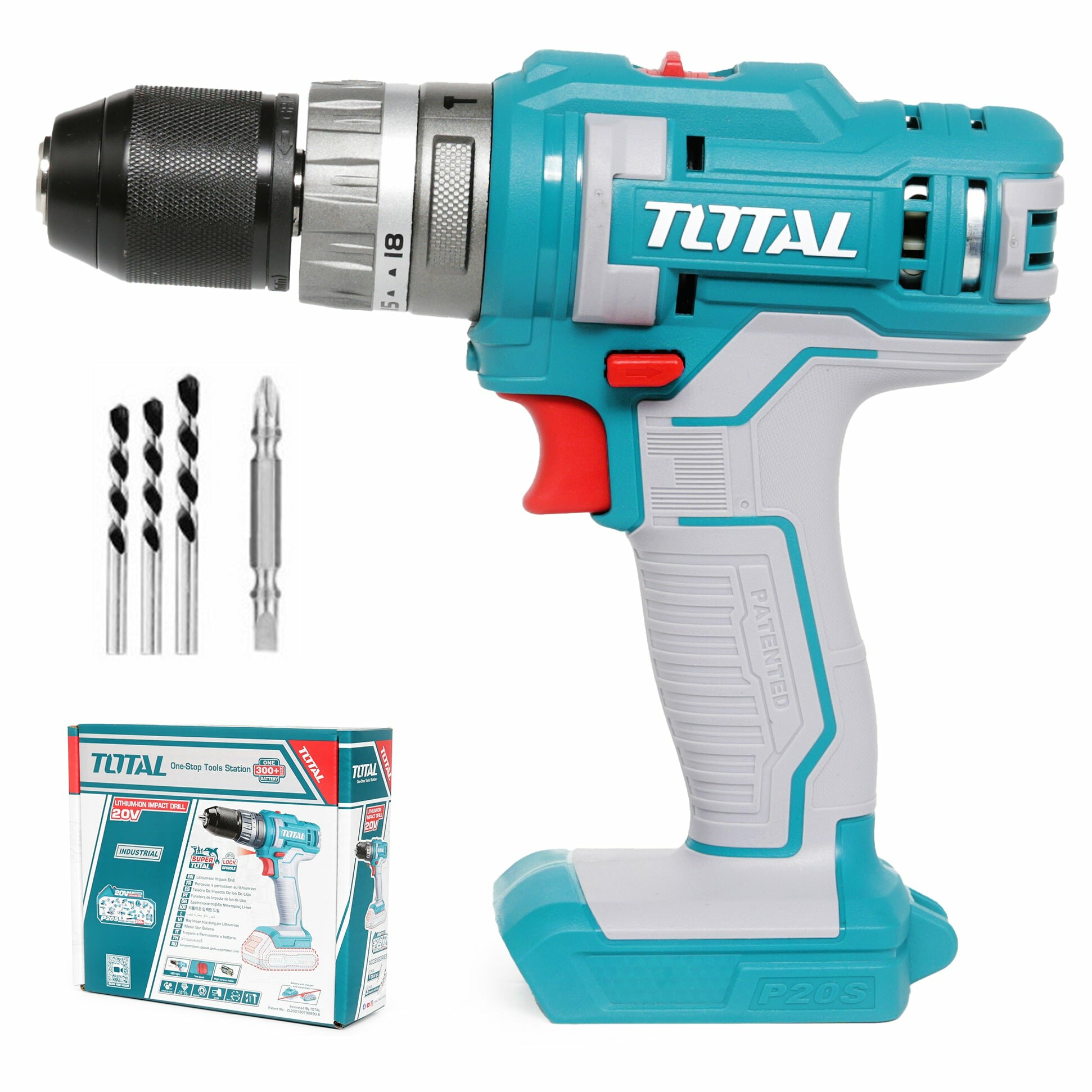 Ударная дрель-шуруповёрт TOTAL TIDLI201455, 20В, быстрозажимной патрон, фиксация шпинделя