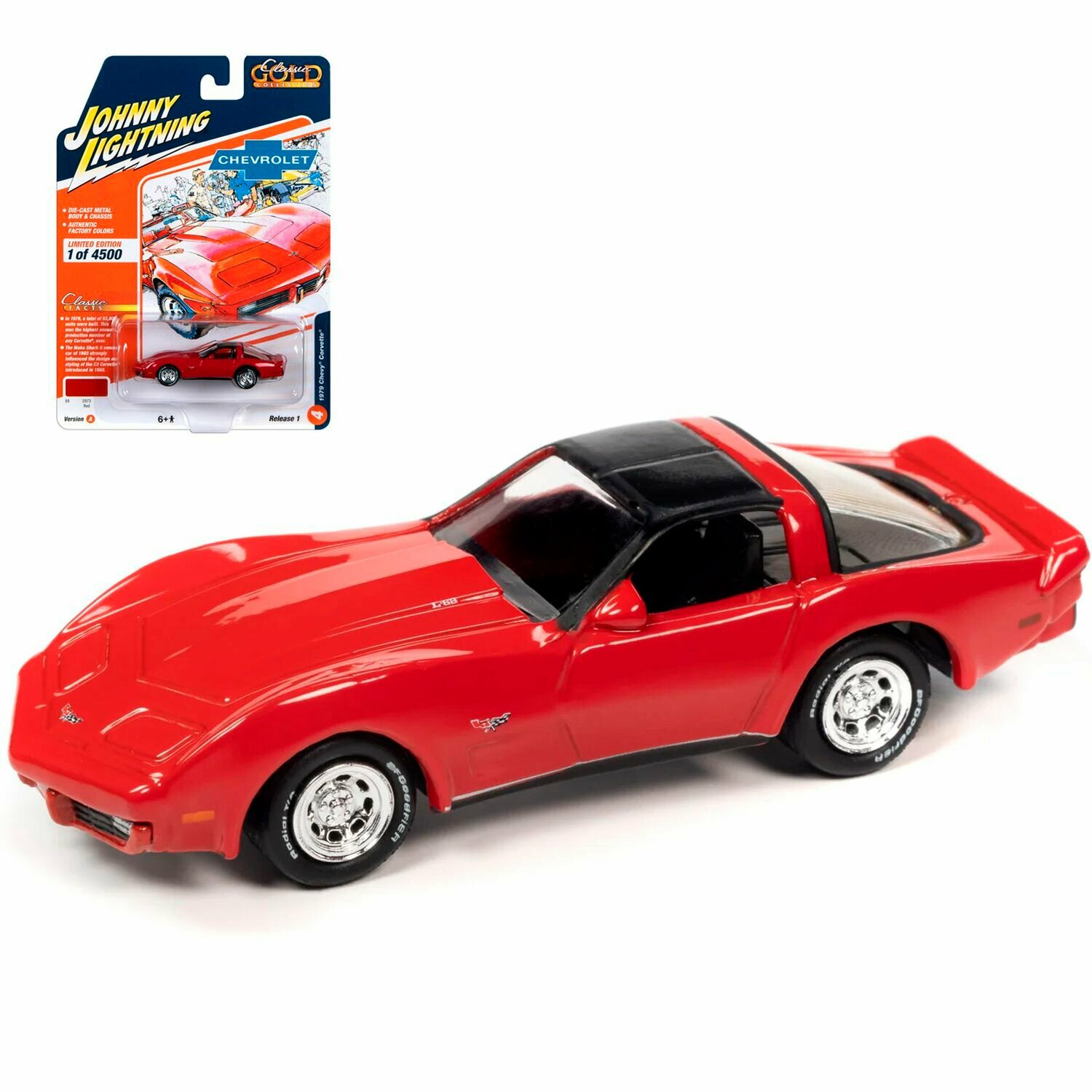 Машинка литая коллекционная Johnny Lightning - Die-сast модель 1979 Chevy Corvette, масштаб 1:64, серия Classic Gold Collection, JLCG031A-R1-N4